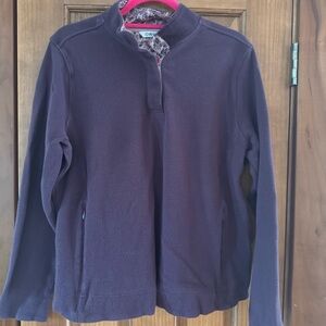Orvis Floral Contrast 1/4 Snap Pullover Sweater Women’s XL Plum Purple Casual